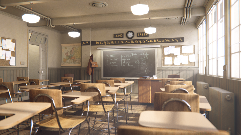 Classroom rendered by Cycles.
