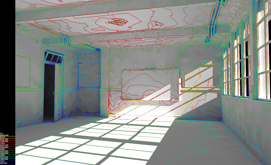 Unfinished classroom scene rendered by Radiance using
falsecolor.