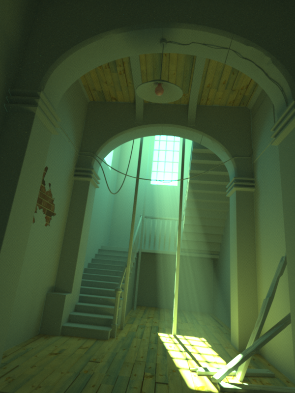 Using
Luxrender's light groups to separate green light from the daylight
system.