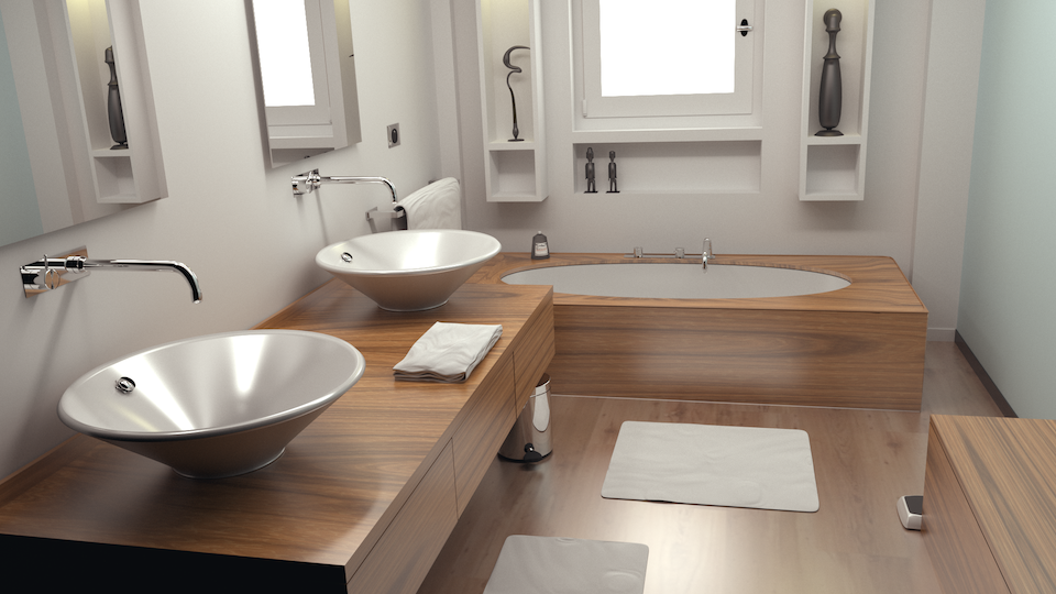 Cycles rendering of a modern bathroom (from Blend Swap).