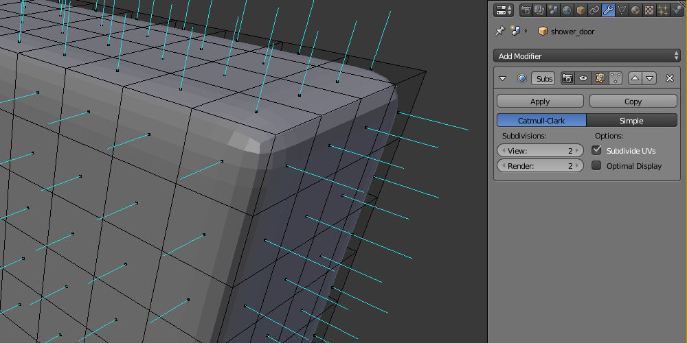 Screenshot from Blender to visualize the subdivision polygons