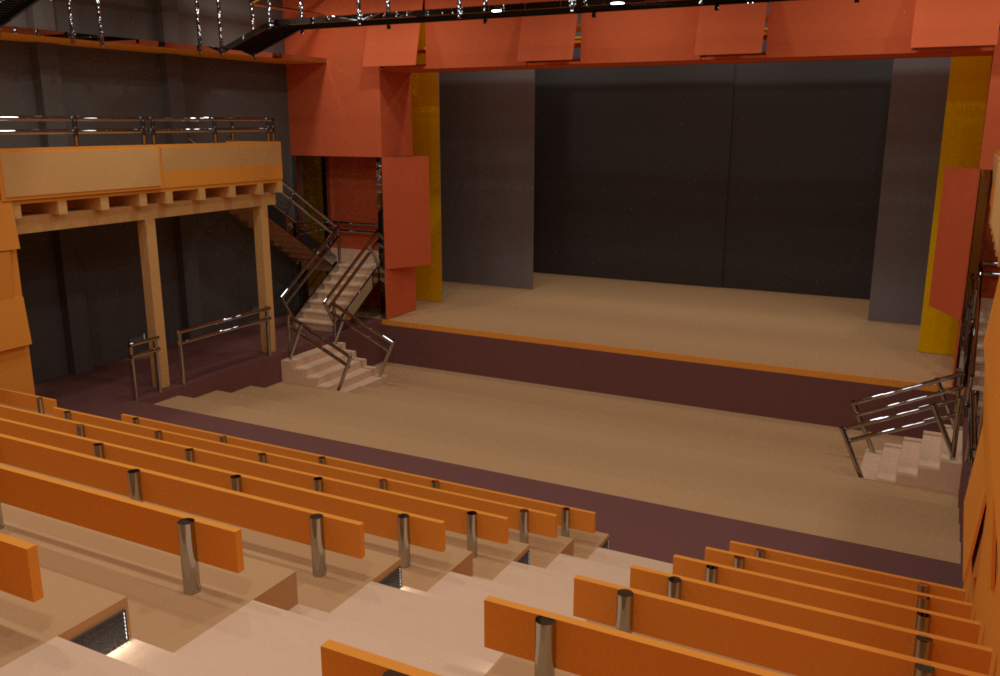 Pbrt rendering of one of the corner seat perspectives.