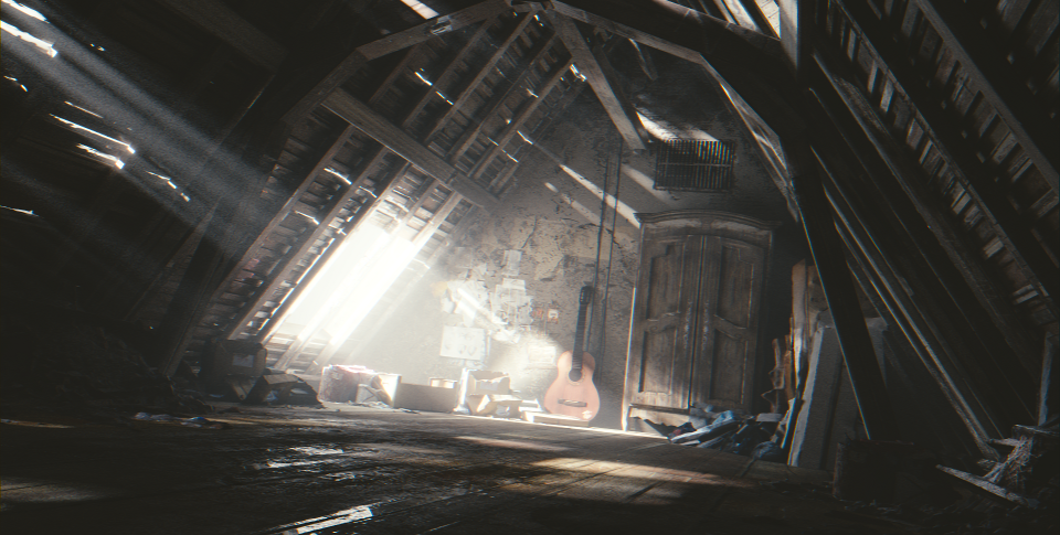 Attic scene from Blender Cloud.