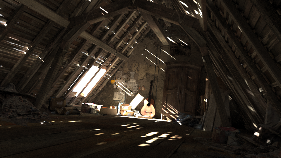 Attic scene rendered with Redshift.