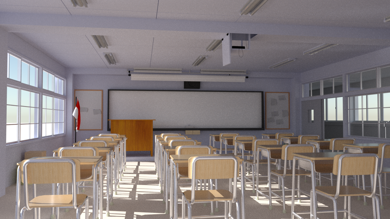 Classroom room rendered by
rs_pbrt