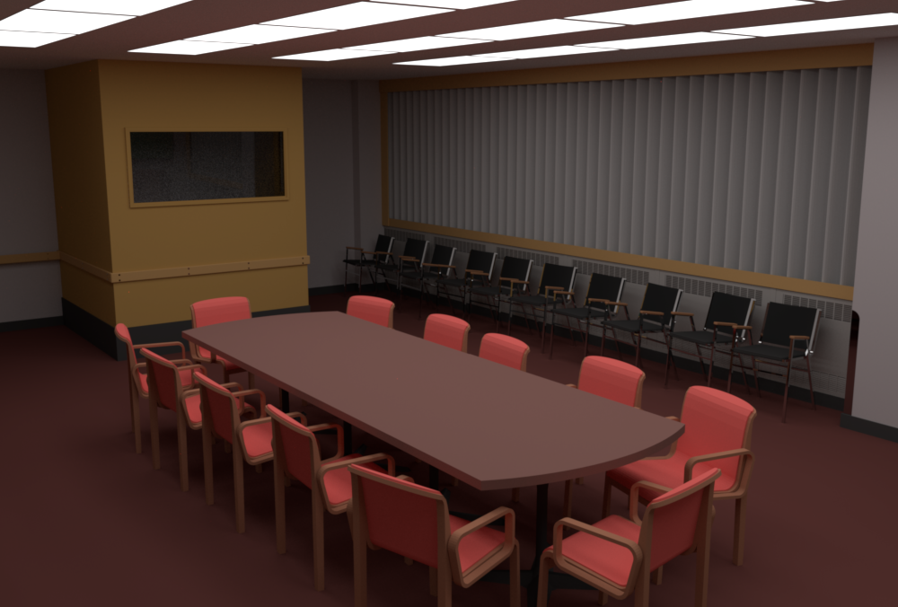 Conference Room
rendered by Rust version of PBRT (camera 5).