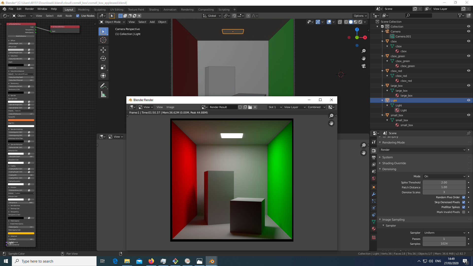 Windows 10
screenshot of Blender v2.82 and appleseed.