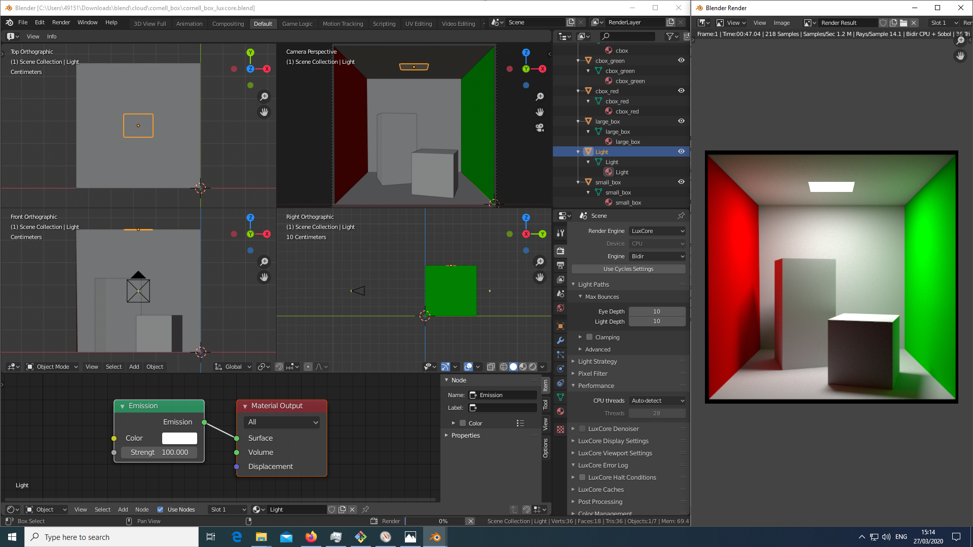 Windows 10
screenshot of Blender v2.82 and LuxCoreRender.