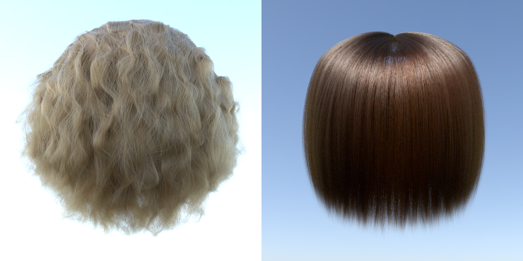 Curly and straight hair rendered by Rust version of
PBRT