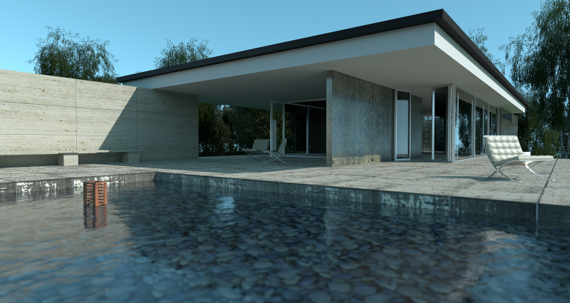 Barcelona Pavilion daytime scene render by PBRT.