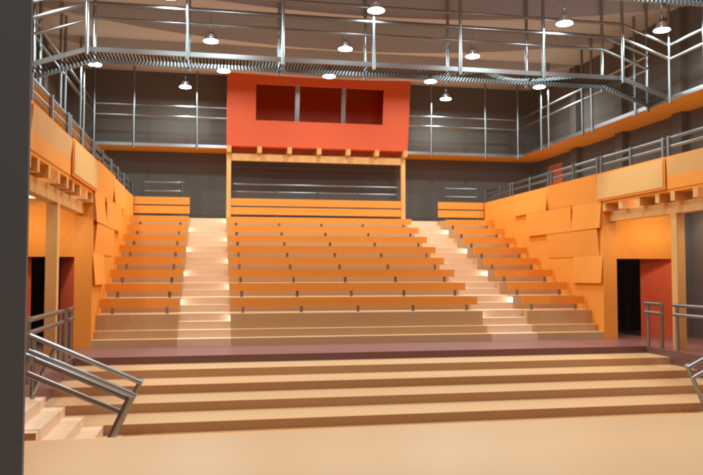 Luxrender rendering from the perspective of someone on stage.